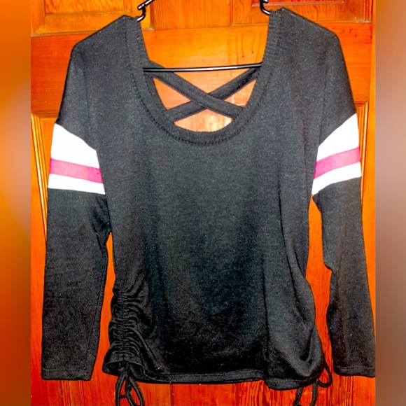 Long sleeve sweater shirt with side ruching and Cris cross back Juniors M 7-9 - Picture 1 of 1
